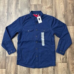 Lands End Flannel Lined Button Up Shirt Jacket Mens Size S Blue